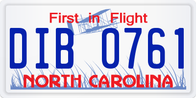 NC license plate DIB0761