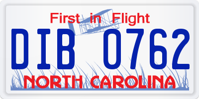 NC license plate DIB0762