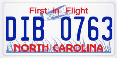 NC license plate DIB0763