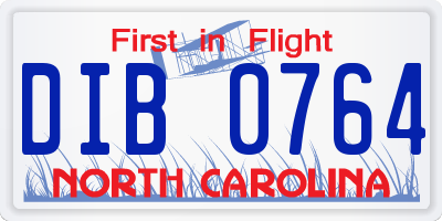 NC license plate DIB0764