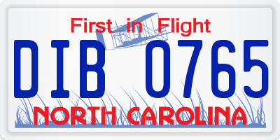 NC license plate DIB0765