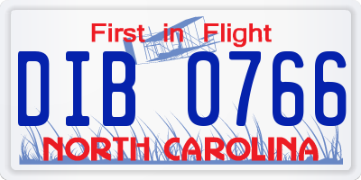 NC license plate DIB0766