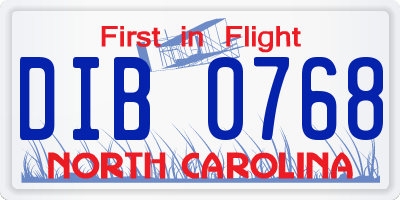 NC license plate DIB0768