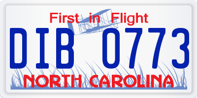 NC license plate DIB0773