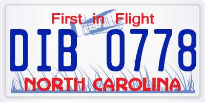 NC license plate DIB0778