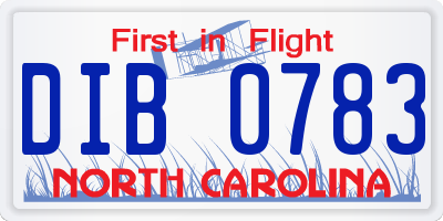 NC license plate DIB0783
