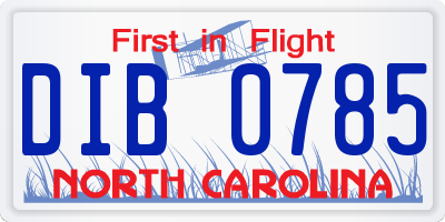 NC license plate DIB0785