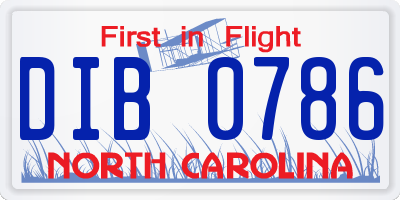 NC license plate DIB0786