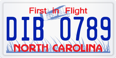 NC license plate DIB0789