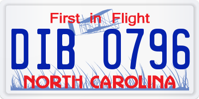 NC license plate DIB0796