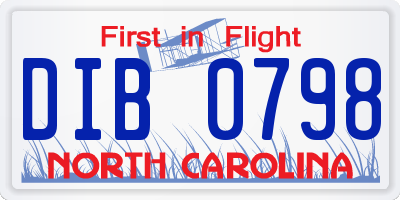 NC license plate DIB0798