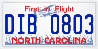 NC license plate DIB0803