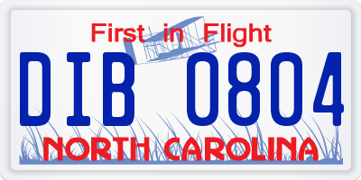 NC license plate DIB0804