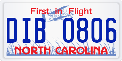 NC license plate DIB0806