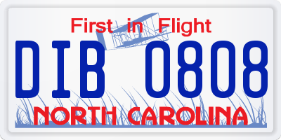 NC license plate DIB0808
