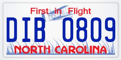 NC license plate DIB0809