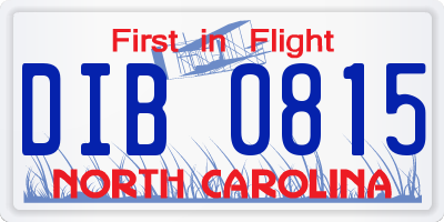 NC license plate DIB0815