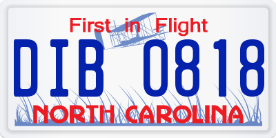 NC license plate DIB0818