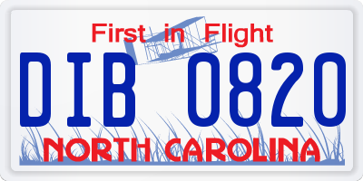 NC license plate DIB0820