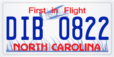 NC license plate DIB0822