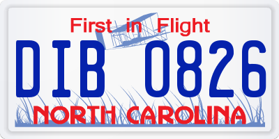 NC license plate DIB0826