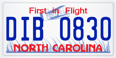 NC license plate DIB0830