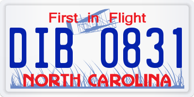 NC license plate DIB0831