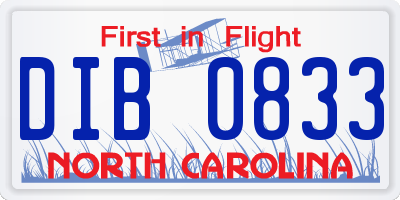 NC license plate DIB0833