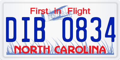 NC license plate DIB0834