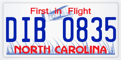 NC license plate DIB0835