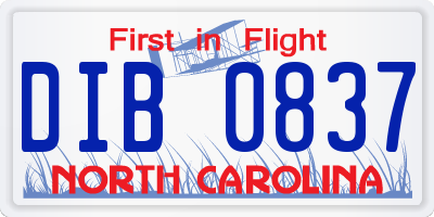 NC license plate DIB0837