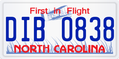 NC license plate DIB0838