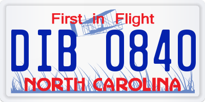 NC license plate DIB0840