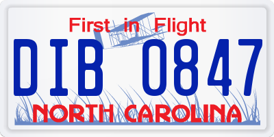 NC license plate DIB0847