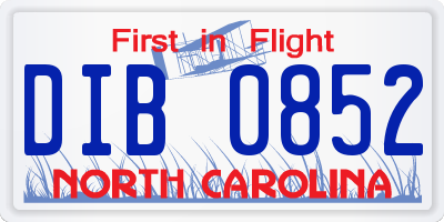 NC license plate DIB0852