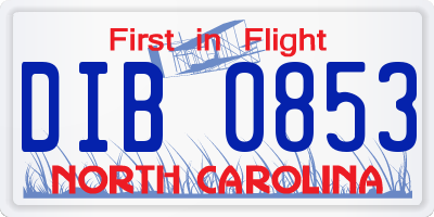 NC license plate DIB0853