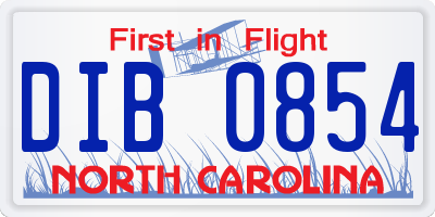 NC license plate DIB0854