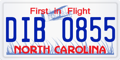 NC license plate DIB0855