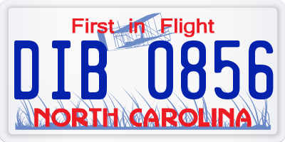 NC license plate DIB0856