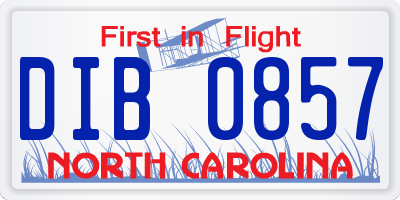 NC license plate DIB0857