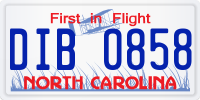 NC license plate DIB0858