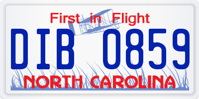 NC license plate DIB0859