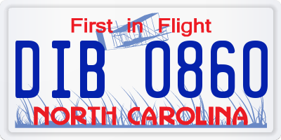 NC license plate DIB0860