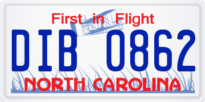 NC license plate DIB0862