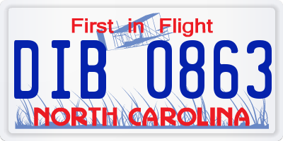NC license plate DIB0863