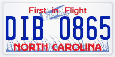 NC license plate DIB0865