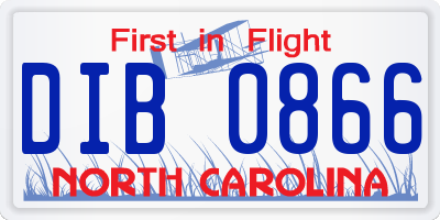 NC license plate DIB0866