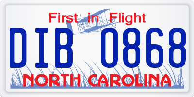 NC license plate DIB0868