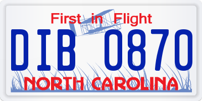 NC license plate DIB0870