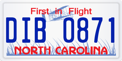 NC license plate DIB0871